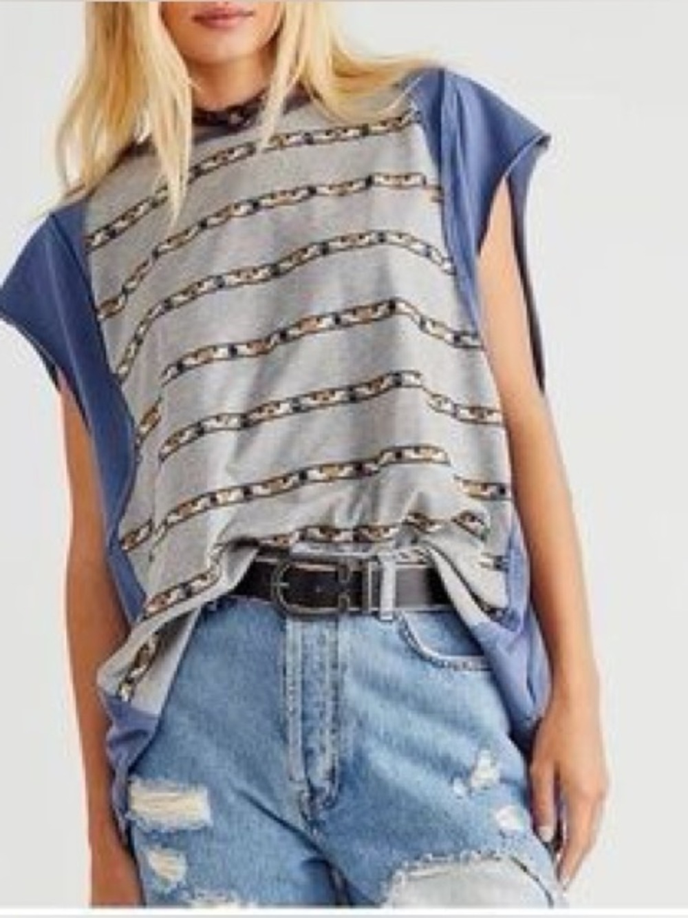 Free People Groovy Embroidered Stripe Oversized Tee - Size XS (Fits Up to XL) 💙
